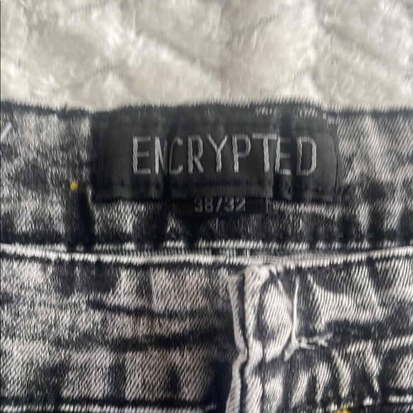 Encrypted Distressed Gray and Black Jeans with Yellow Accents - Picture 2 of 8